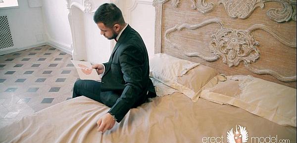  Sexy bearded and suited man masturbation on the bed